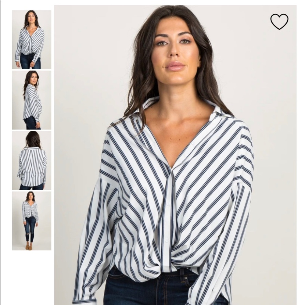 Pinkblush White Striped Button Up Draped Hem Top
